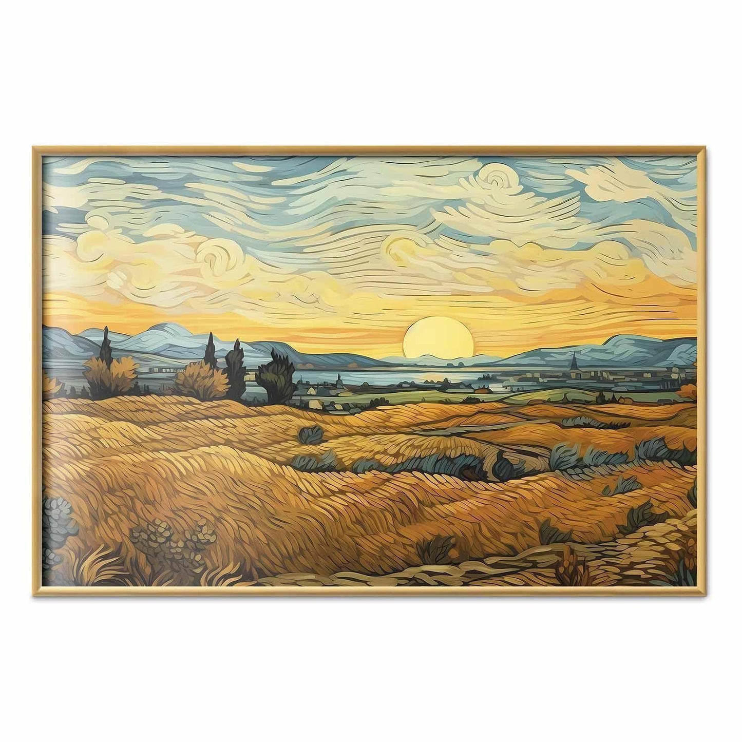 Poster - Impressionistic fields - painted golden landscape with fields of grain