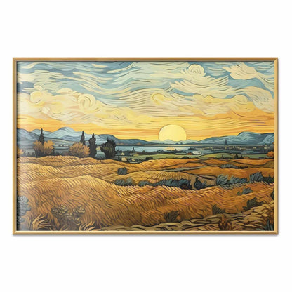 Poster - Impressionistic fields - painted golden landscape with fields of grain