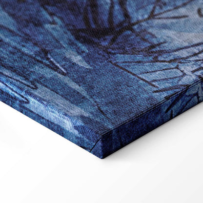 Leinwandbild - Blue Bay - Italian landscape of Lake Como painted with blue ink