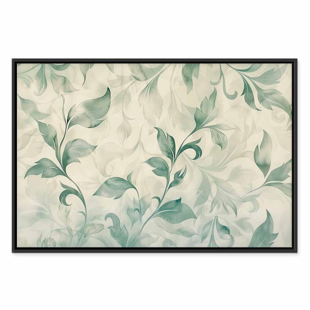 Leinwandbild - Watercolor Botanical Motif Delicate Green-Beige Leaves