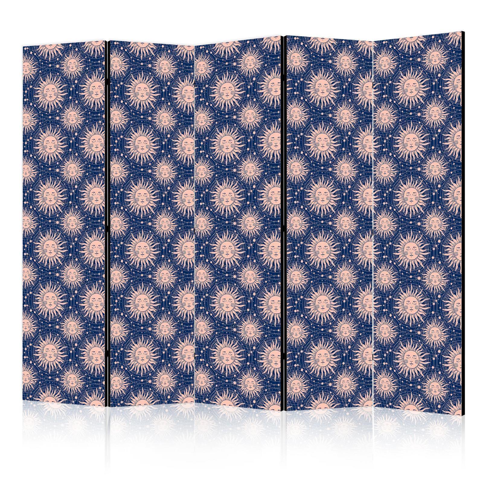 Paravent - Sunny Patterns - Repeating Sun Motif on a Navy Background Artgeist