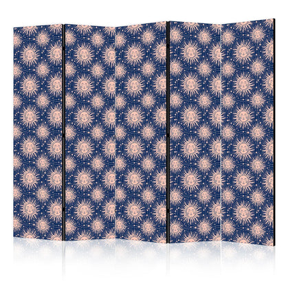 Paravent - Sunny Patterns - Repeating Sun Motif on a Navy Background Artgeist