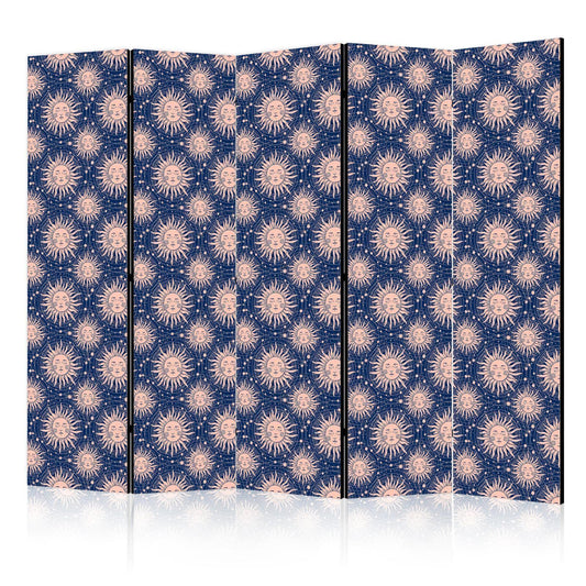 Paravent - Sunny Patterns - Repeating Sun Motif on a Navy Background Artgeist