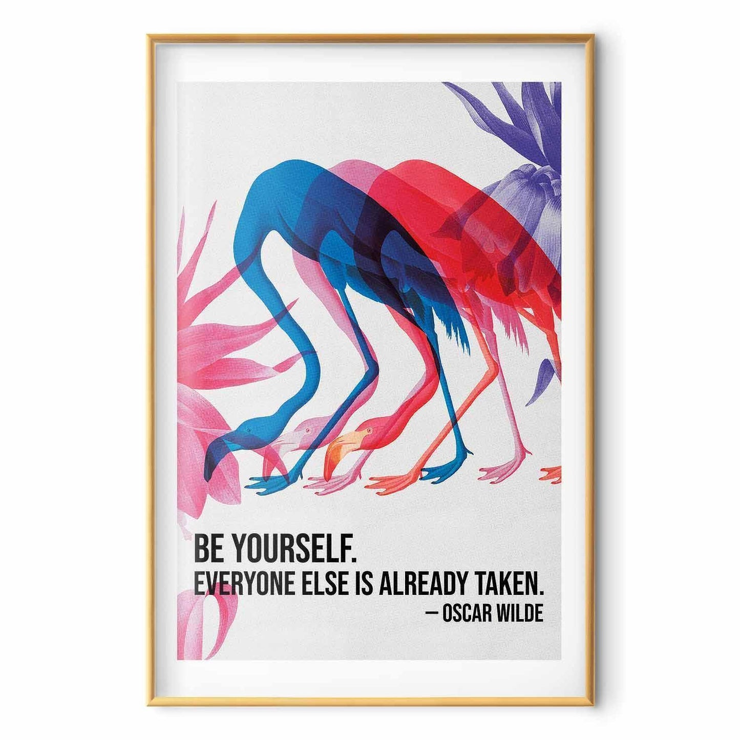 Poster - Colorful Repetition - three flamingo silhouettes with an inspiring quote