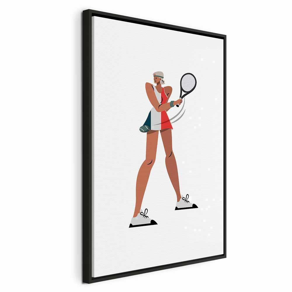 Leinwandbild - Tennis Player With a Racket on a Light Background - Illustration
