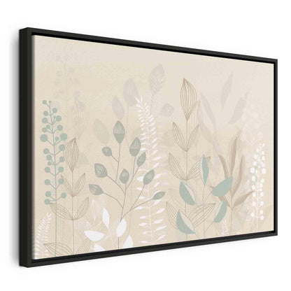 Leinwandbild - Morning in the Meadow - Various Pastel Plants on a Beige Background Artgeist