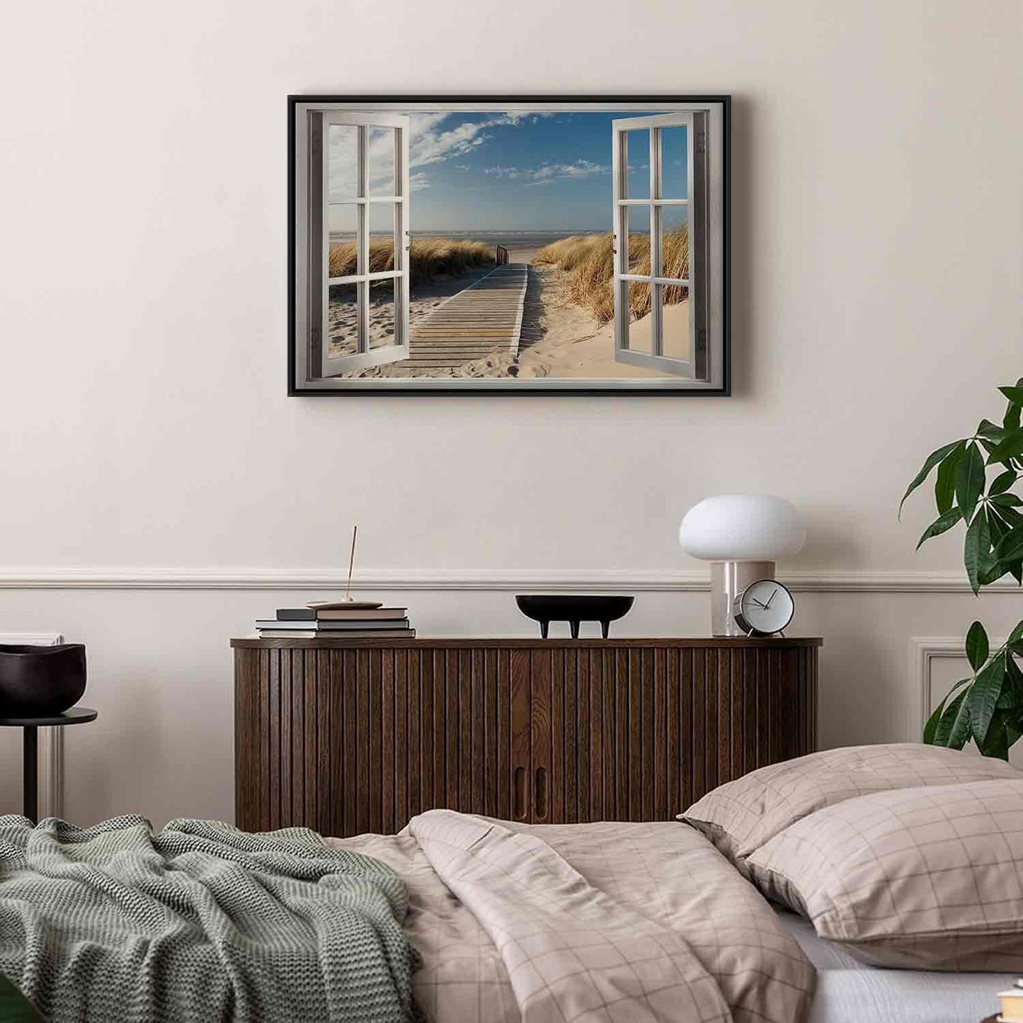 Leinwandbild - Window: View of the Beach Artgeist