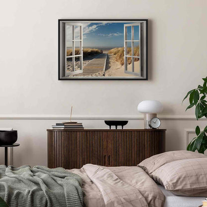 Leinwandbild - Window: View of the Beach Artgeist