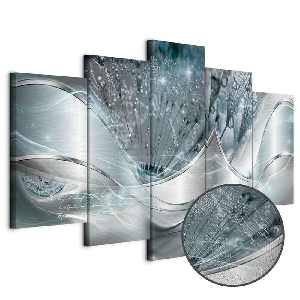 Leinwandbild - Sparkling Dandelions (5 Parts) Blue Wide
