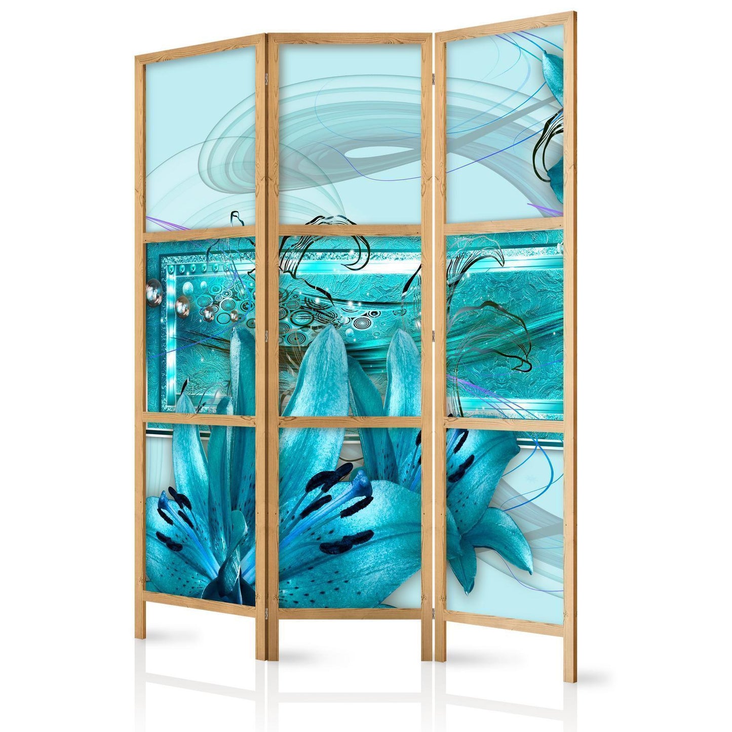 Japanischer Paravent - Lilies in Pale Blue I Artgeist