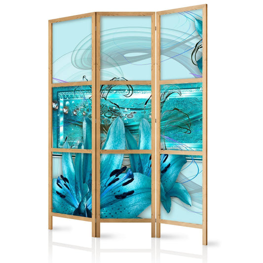 Japanischer Paravent - Lilies in Pale Blue I Artgeist