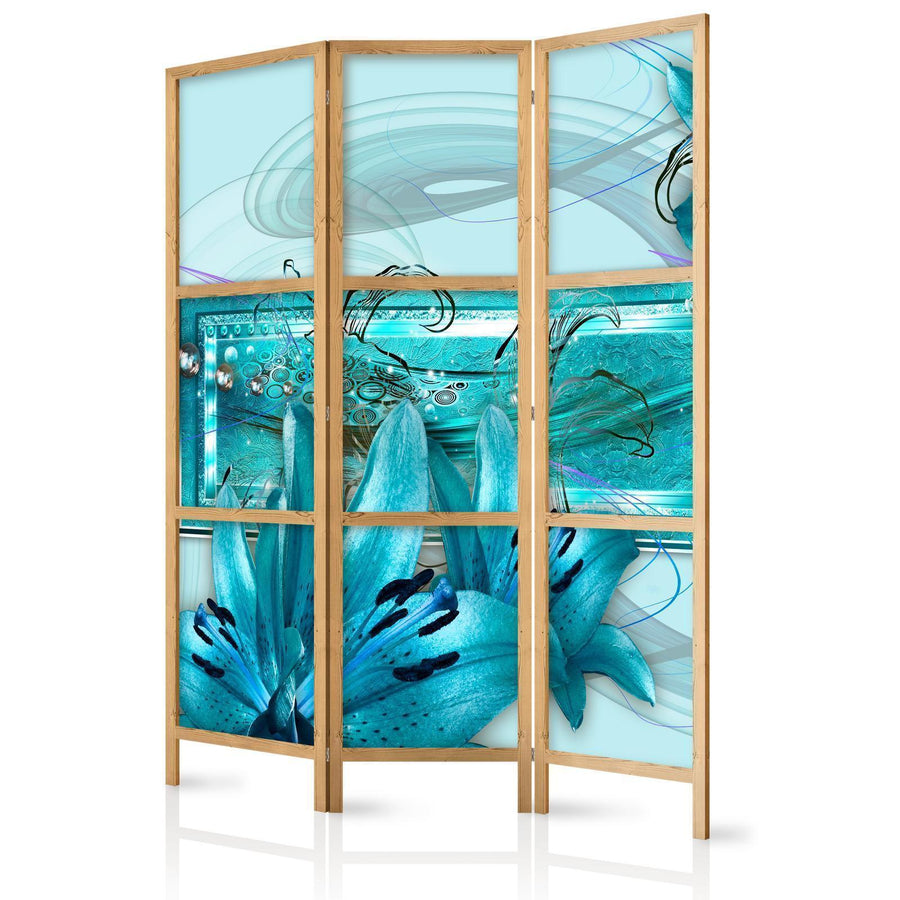 Japanischer Paravent - Lilies in Pale Blue I Artgeist