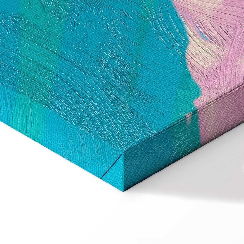 Leinwandbild - Exotic Leopard - Colorful Portrait of a Cheetah Against Tropical Leaves