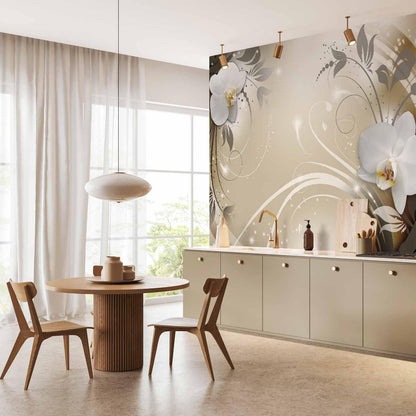 Fototapete Goldene Orchideen - Elegante Blütenpracht mit Goldakzenten