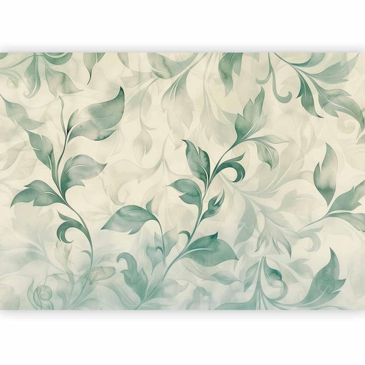 Fototapete - Watercolor Botanical Motif Delicate Green-Beige Leaves Artgeist