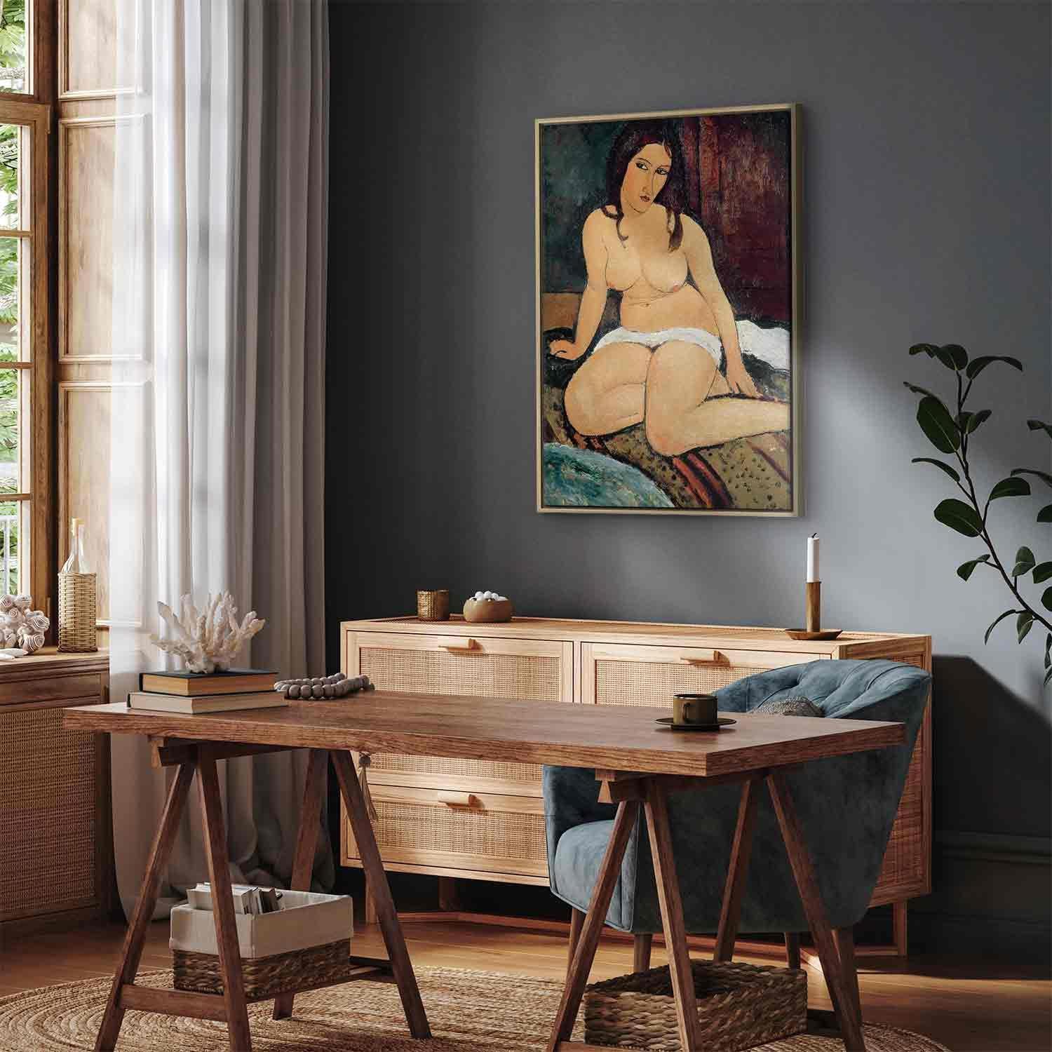 Klassischer Modigliani Kunstdruck - Sitzende Frau in warmen Braun- und Ockertönen