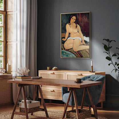 Klassischer Modigliani Kunstdruck - Sitzende Frau in warmen Braun- und Ockertönen