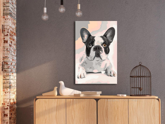 French Bulldog Wandbild zum Ausmalen - Süße französische Bulldogge Motiv mit nummerierten Feldern für entspannende Kreativität
