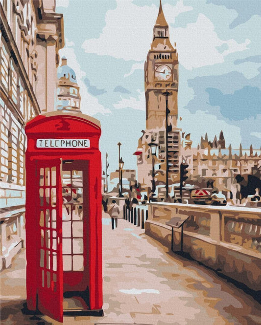 Malen nach Zahlen - Telephone box against the backdrop of Big Ben