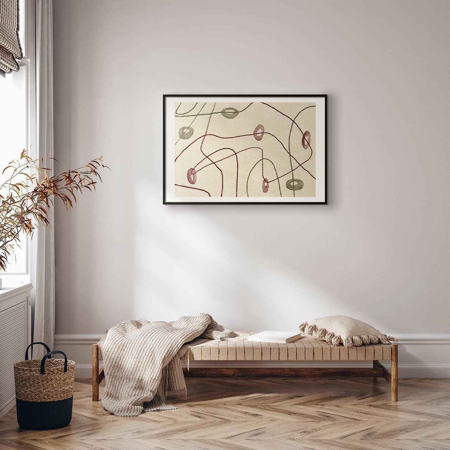 Poster - Lines and Shapes - a bead labyrinth on a pale, worn background