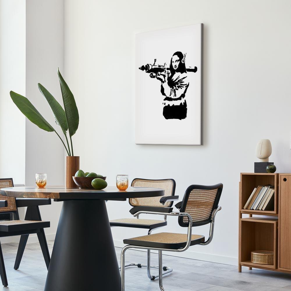 Leinwandbild - Banksy Mona Lisa with Rocket Launcher (1 Part) Vertical