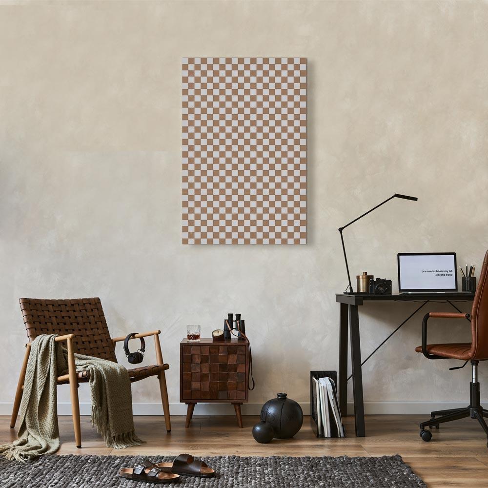 Leinwandbild - Checkerboard Pattern - Brown-White Grid with a Subtle Noise