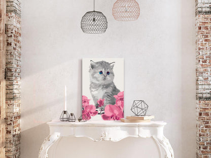 Kitty Cat Wandbild zum Ausmalen - Niedliche Katze mit Blumen Motiv mit nummerierten Feldern für entspannende Kreativität