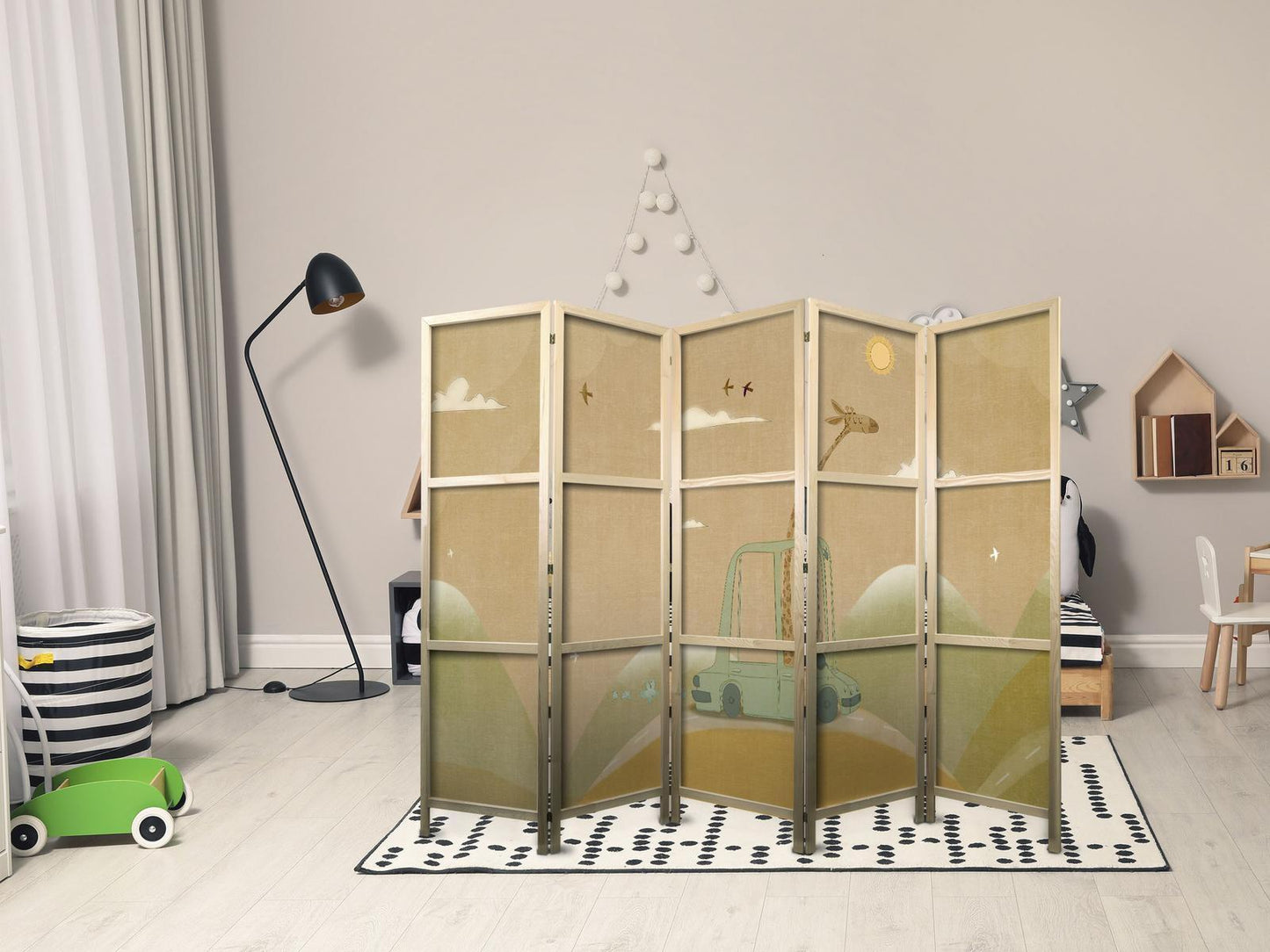 Japanischer Paravent - Dreamy Traveler - Giraffe driving a car on a beautiful sunny day