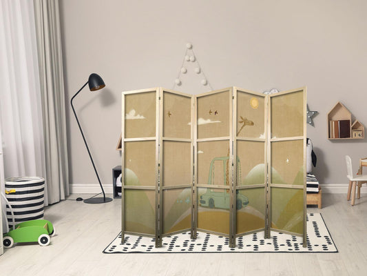 Japanischer Paravent - Dreamy Traveler - Giraffe driving a car on a beautiful sunny day