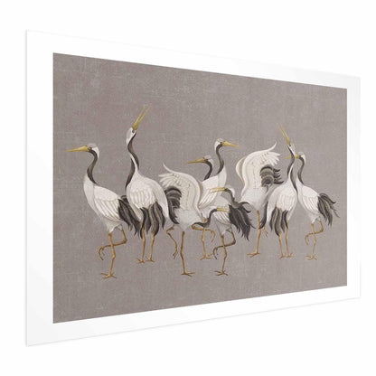 Poster - Crane Dance - light bird silhouettes on a warm-gray textured background