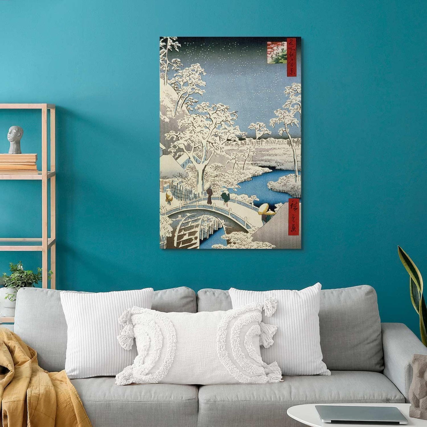 Leinwandbild - Utagawa Hiroshige – Drum bridge and Setting Sun Hill at Meguro