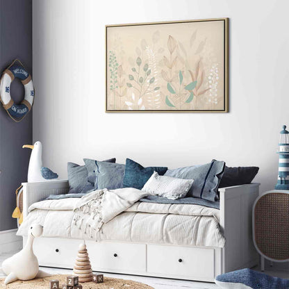 Leinwandbild - Morning in the Meadow - Various Pastel Plants on a Beige Background Artgeist