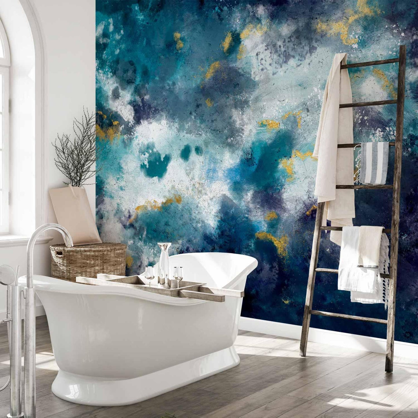 Fototapete - Stormy ocean - abstract blue composition in watercolour style