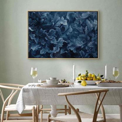 Leinwandbild - Abstract Ornaments Dark Blue Victorian Leaves
