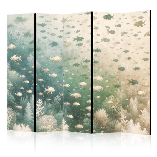 Paravent - Fish and Diverse Vegetation - A Group of Fish in Pastel Muted Colors Among Oceanic Vegetation Artgeist