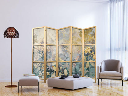 Japanischer Paravent - Tapestry Pattern with Meadow and Flowers - Kilim with a Spring Motif