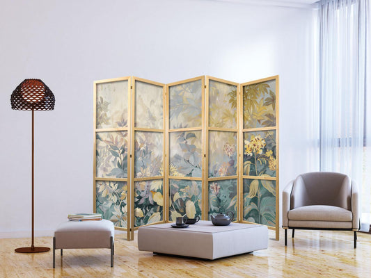 Japanischer Paravent - Tapestry Pattern with Meadow and Flowers - Kilim with a Spring Motif