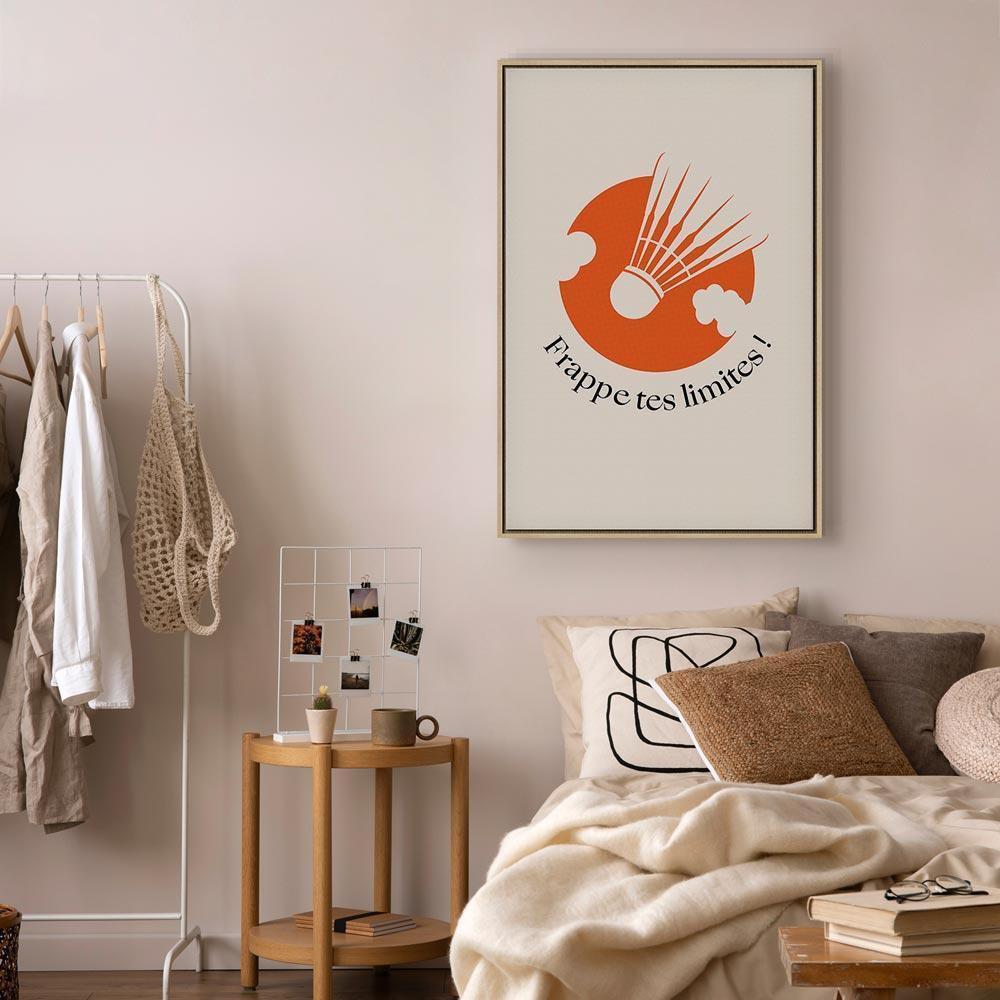 Leinwandbild - Badminton Shuttlecock on an Orange Circle Background