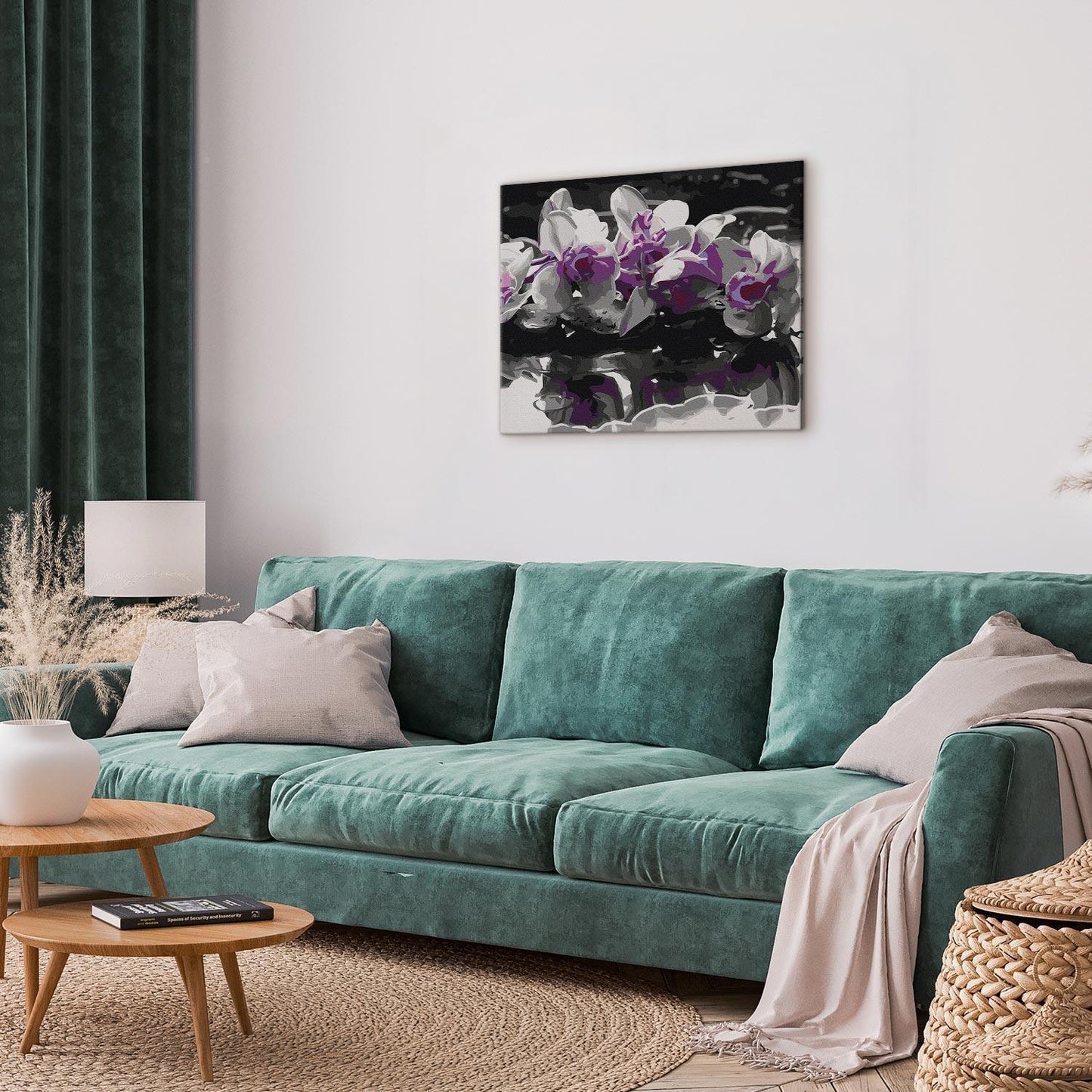 Malen nach Zahlen - Purple Orchid (Black Background & Reflection In The Water)