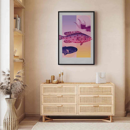 Leinwandbild - Fish in Pastels - Stylized Fish Against Gradient Shapes Artgeist
