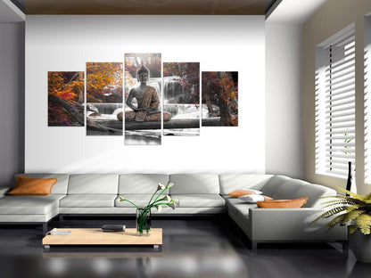Leinwandbild „Buddha im Herbst“ – Ruhe & Achtsamkeit in warmen Tönen
