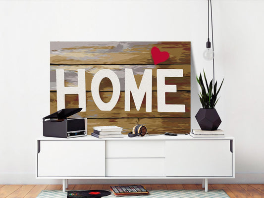 Home with Heart Wandbild zum Ausmalen - Herzerwärmendes Zuhause Motiv mit nummerierten Feldern für entspannende Kreativität
