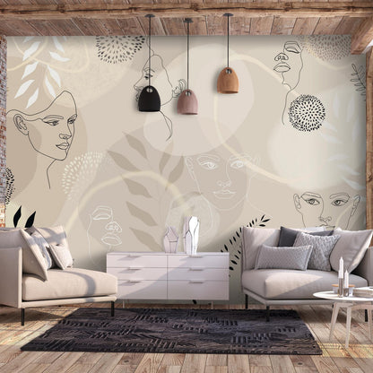 Fototapete - Beige Line Art Artgeist
