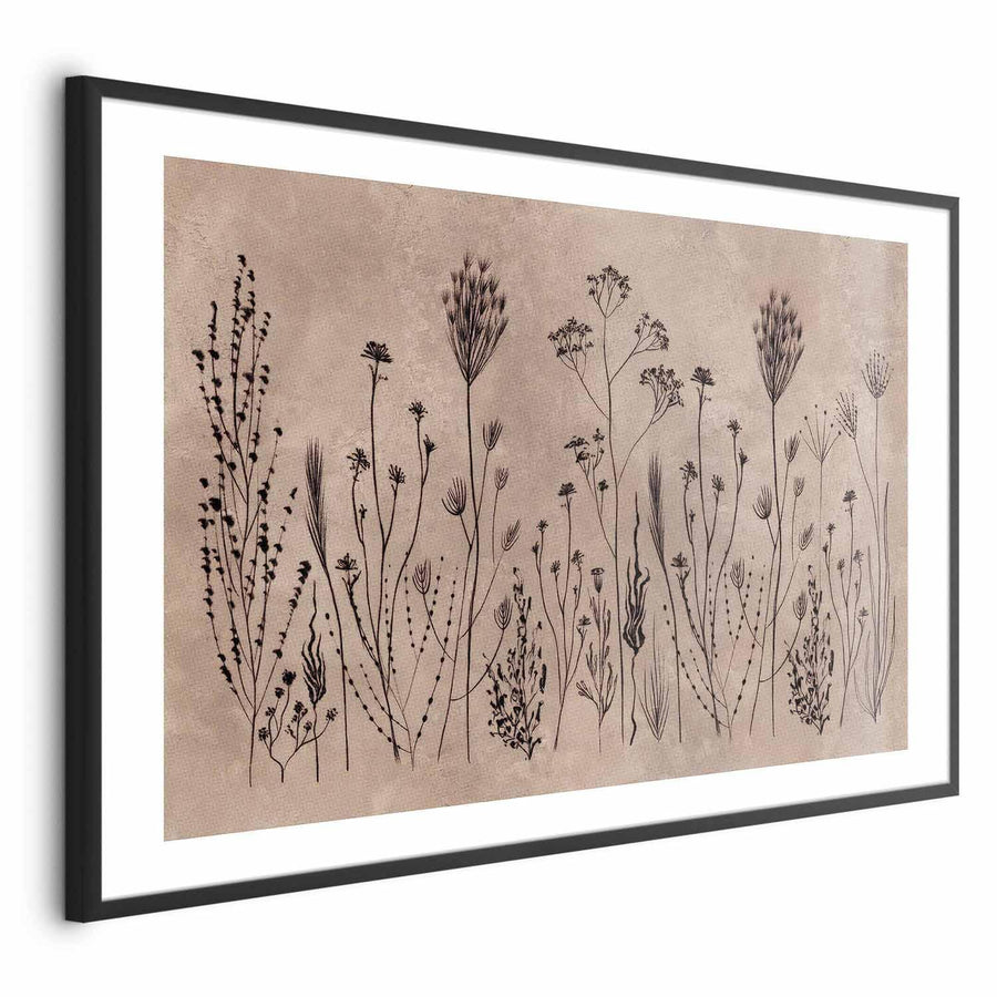Poster - Field Flowers - black plants on a lime wash background Artgeist