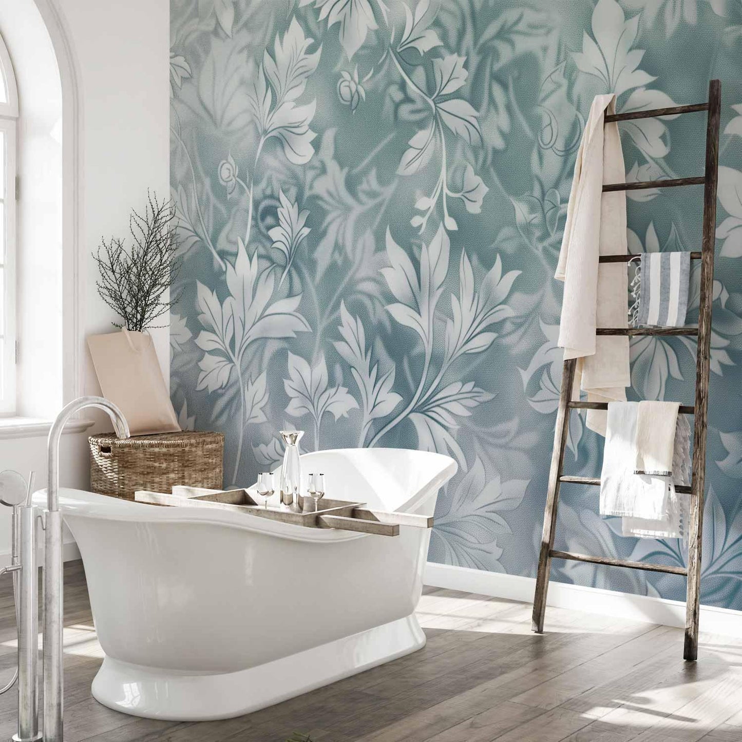 Fototapete - Ornaments in Worn Muted Turquoises: Delicate Plant Pattern