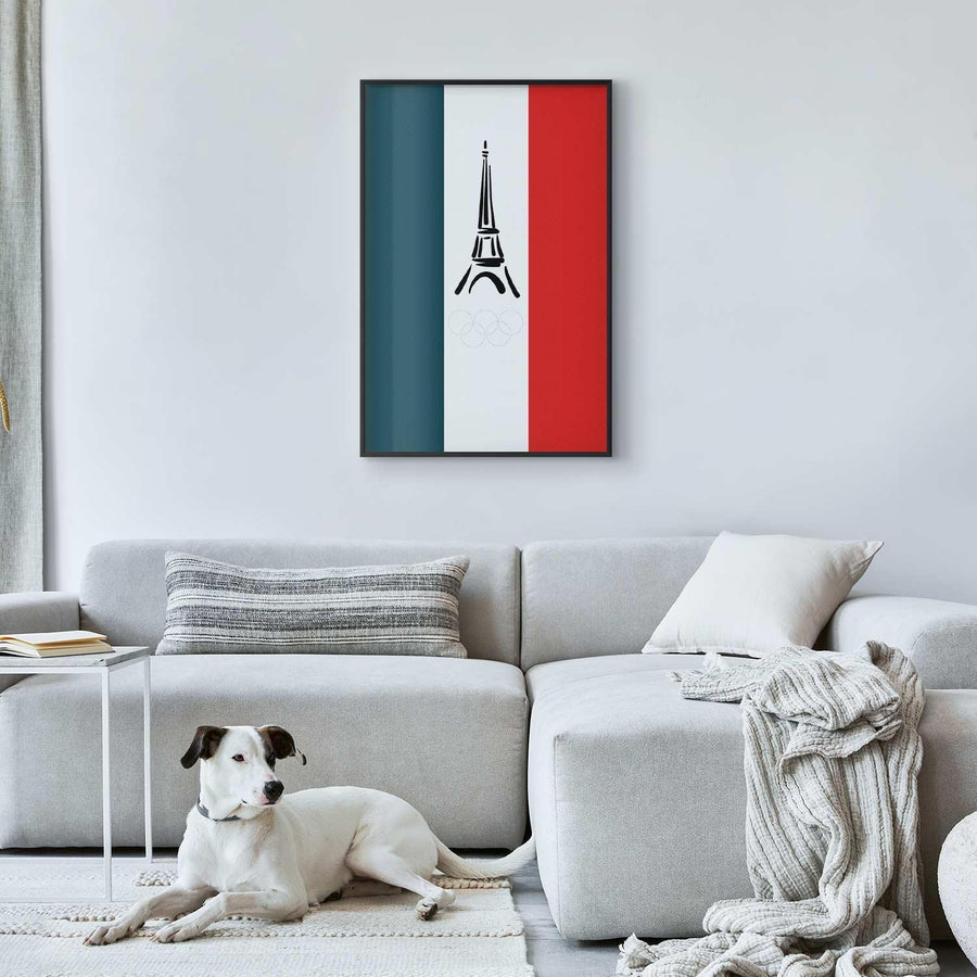 Poster - Graphic Eiffel Tower Against the French Flag Artgeist