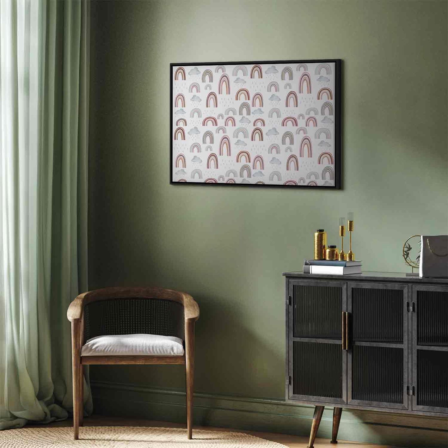 Leinwandbild - Rainbows After the Storm - Rainbows of Various Sizes in Pastel Hues Among Rain Clouds in a Gray-Blue Shade