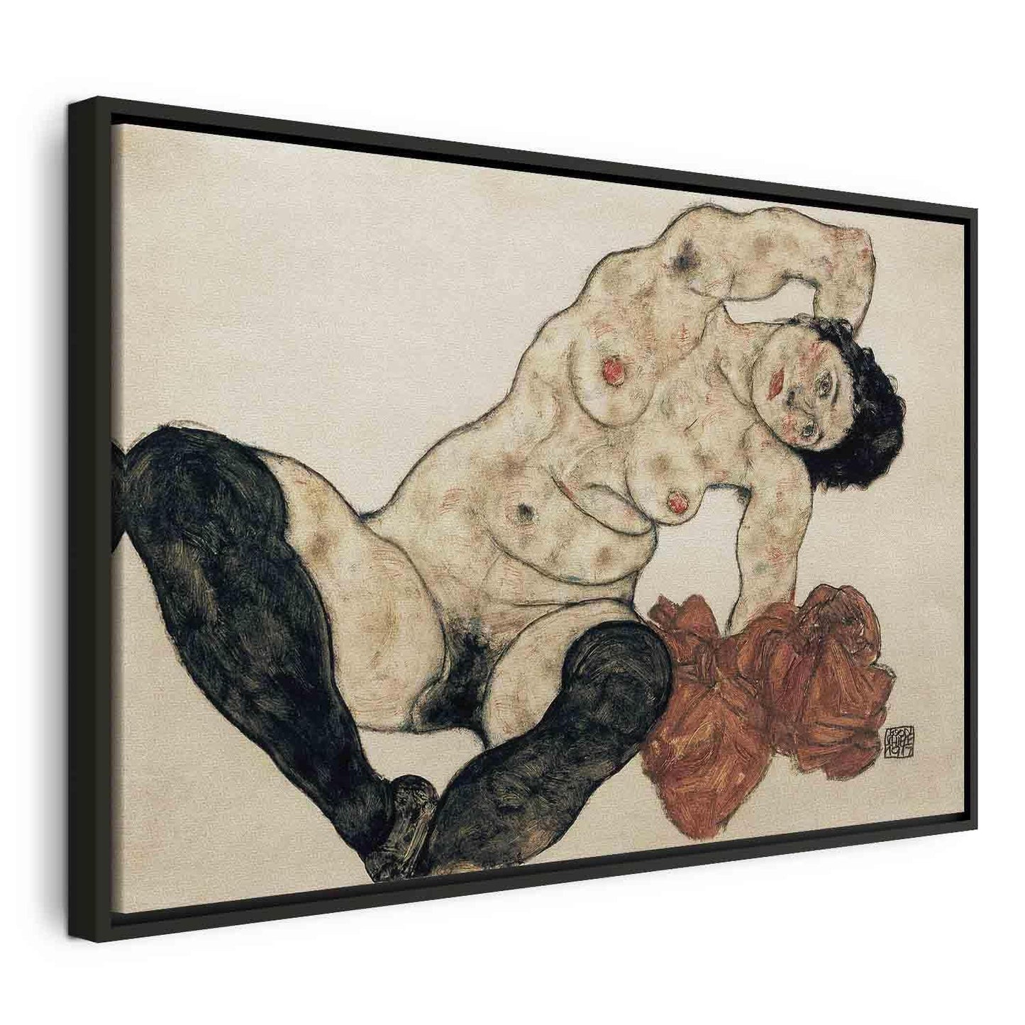 Leinwandbild - Egon Schiele – Liegender Akt mit gelbem Handtuch