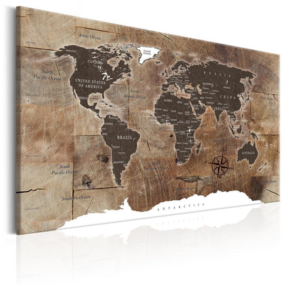 Leinwandbild - World Map: Wooden Mosaic Artgeist