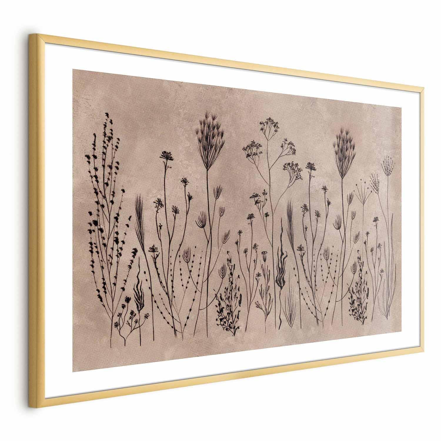 Poster - Field Flowers - black plants on a lime wash background Artgeist